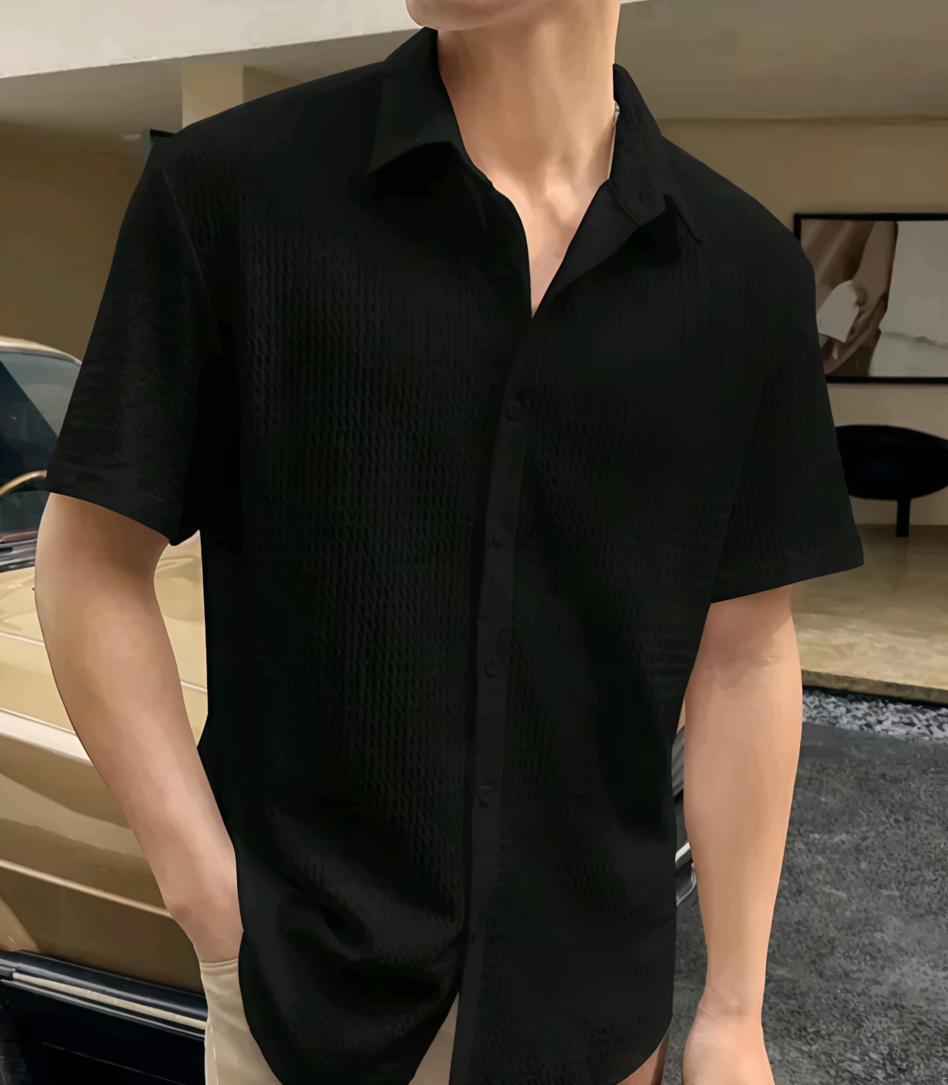 Men's Popcorn Black Shirt